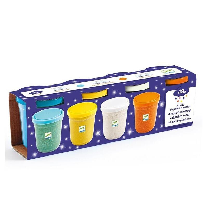 Набор мягкого пластилина с блёстками, 4 цвета / Djeco
