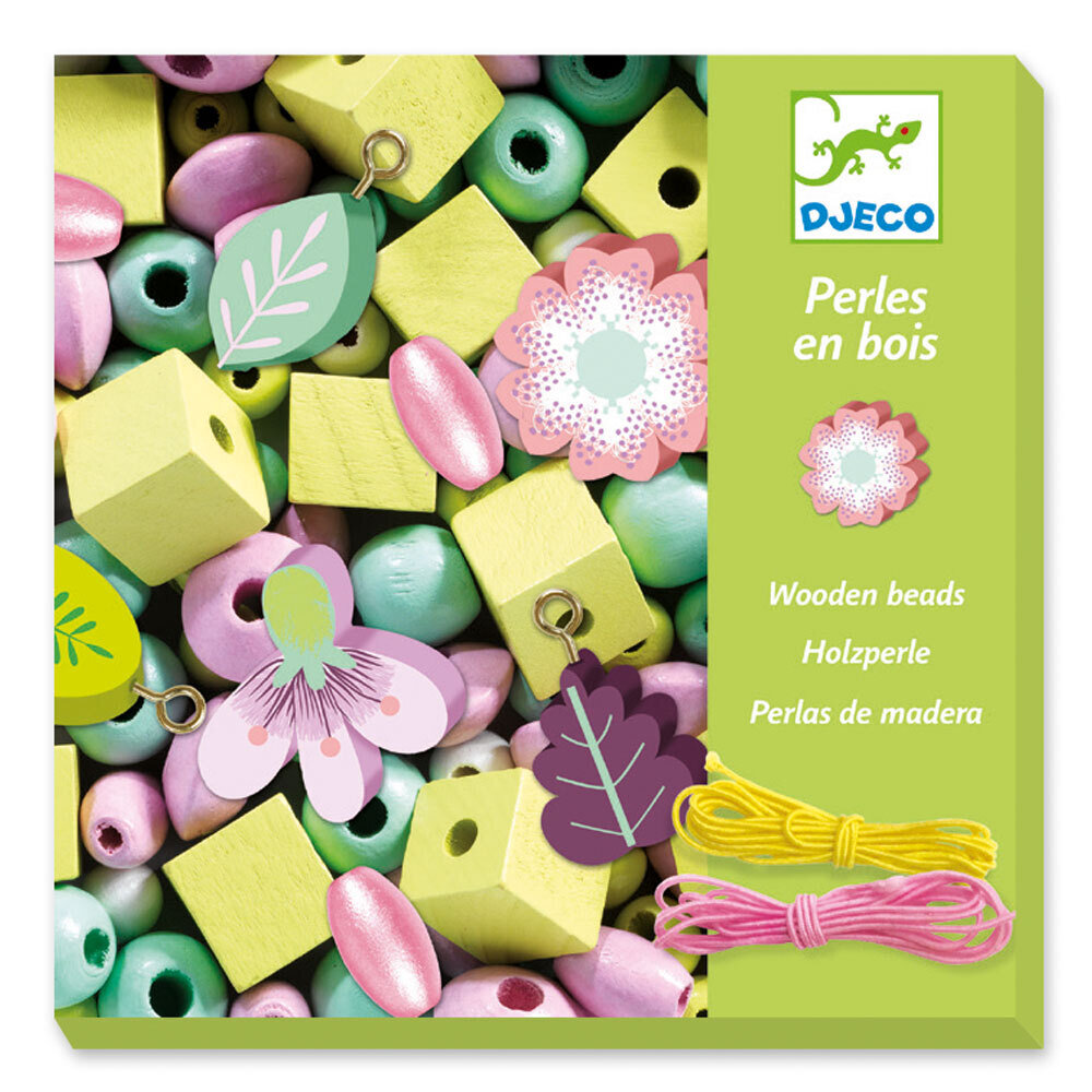 Набор для создания украшений с бусинами Цветы и листья / Wooden beads, leaves and flowers