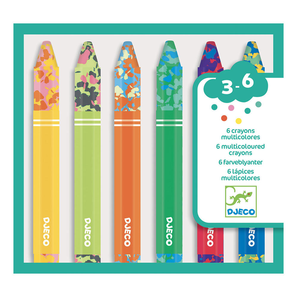 6 multicoloured flower crayons / Djeco