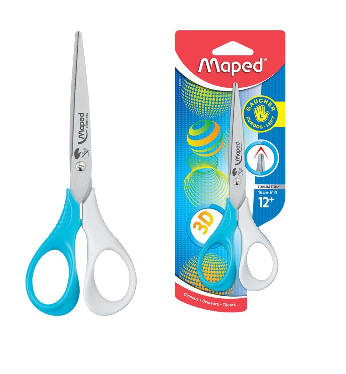 Maped. Ножницы для левшей с двухцвет. ручками 16 см