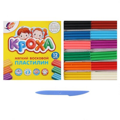Пластилин 12 цветов, мягкий "Кроха"