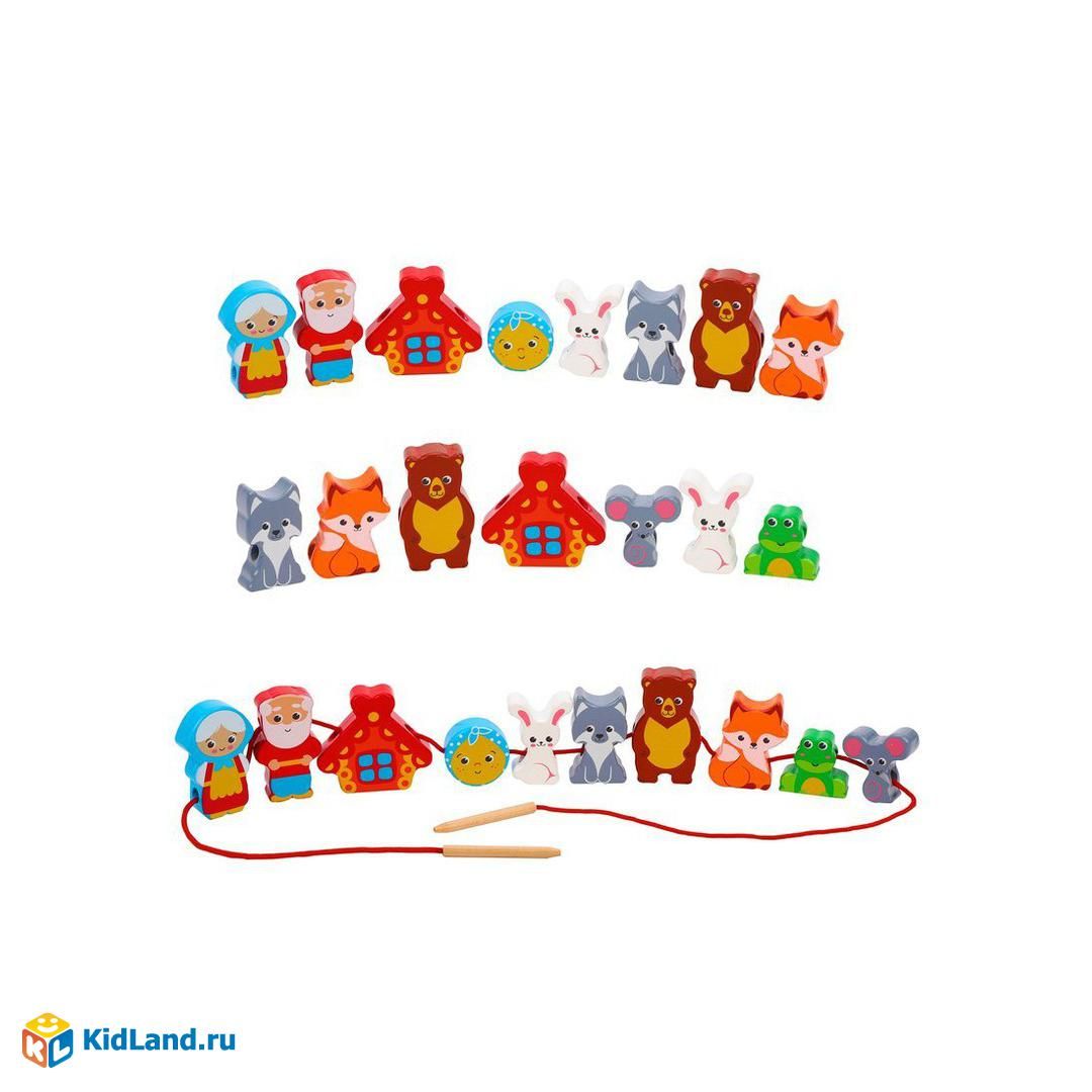 Шнуровка-сказка 2в1 "Теремок + Колобок": 10 дет 3-6 см, шнурок