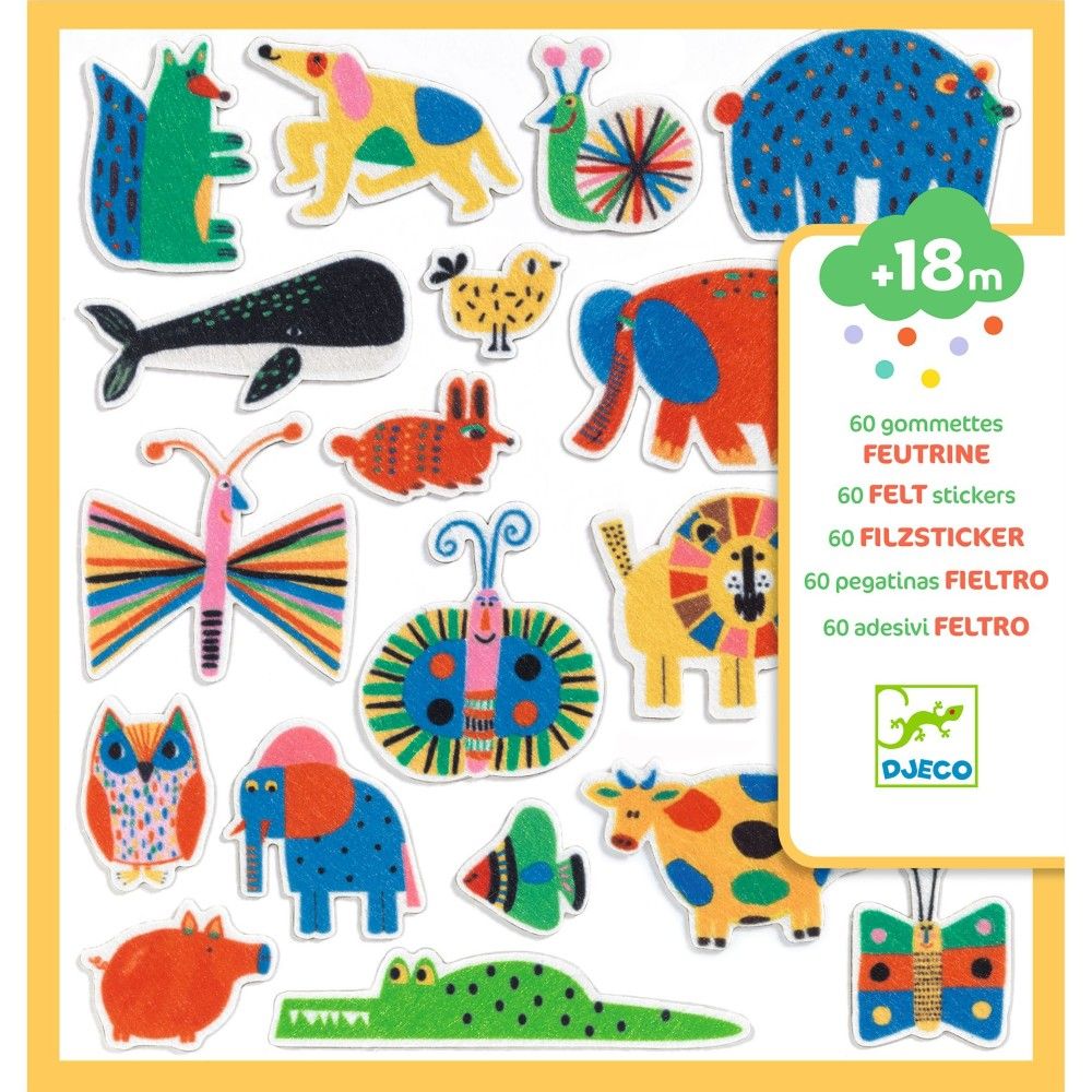 60 felt stickers - Animals everywhere!