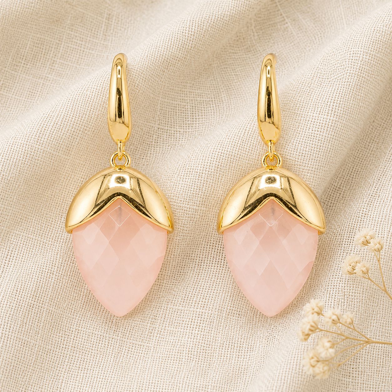 Iris Earrings — Pink Quartz