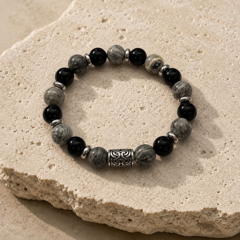 Men’s Bracelet — Grey Jasper and Black Onyx