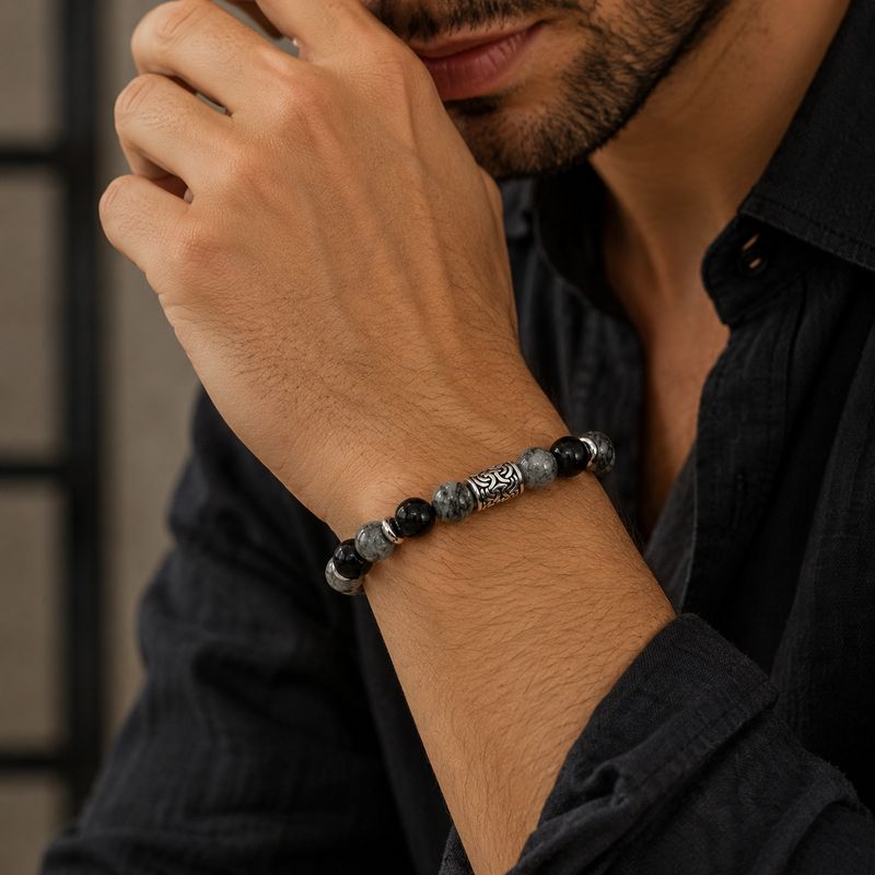 Men’s Bracelet — Grey Jasper and Black Onyx