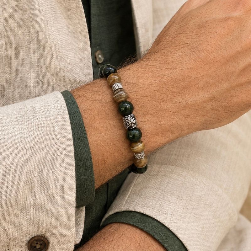 Men’s Bracelet — Green Agate and Banded Agate