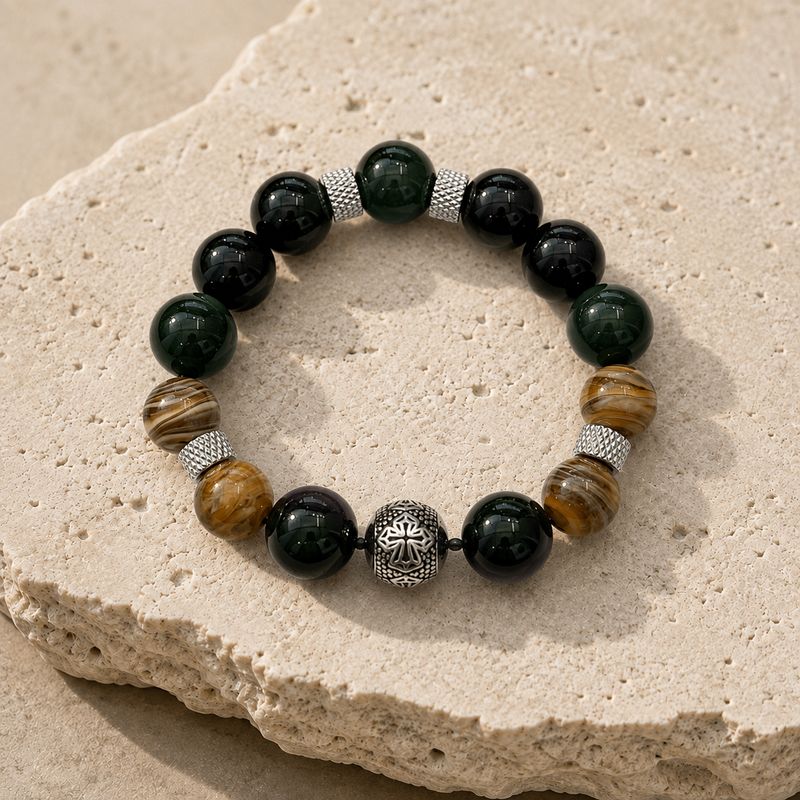 Men’s Bracelet — Green Agate and Banded Agate