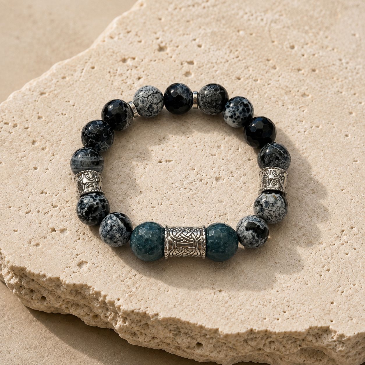 Men’s Bracelet — Green Agate and Banded Agate