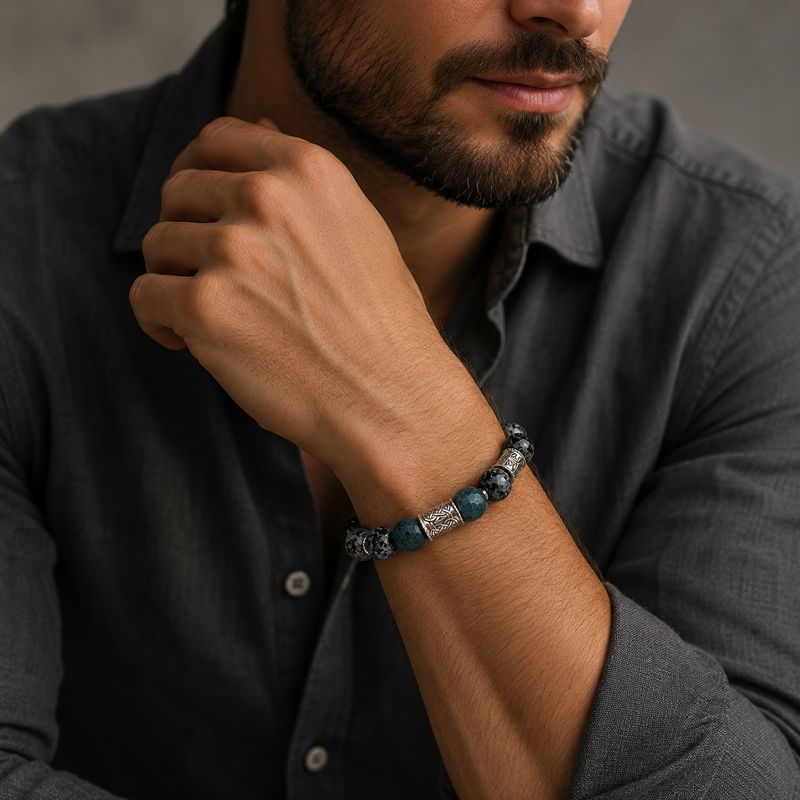 Men’s Bracelet — Veined Black Agate and Blue Agate