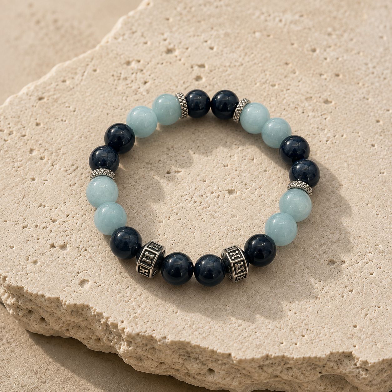 Men’s Bracelet — Aquamarine and Dumortierite