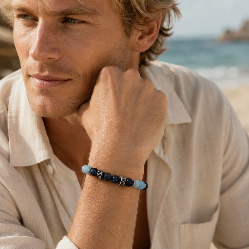 Men’s Bracelet — Aquamarine and Dumortierite