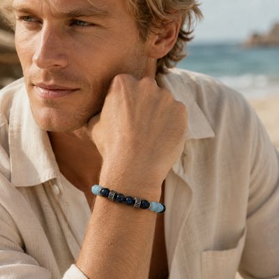 Men’s Bracelet — Aquamarine and Dumortierite