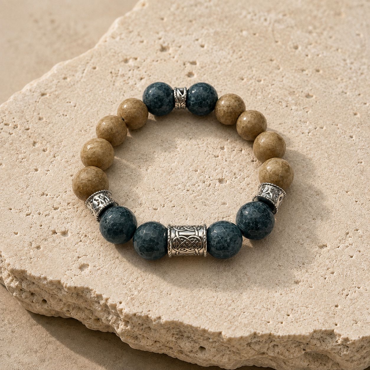 Men’s Bracelet — Blue Apatite and Champagne Druzy Quartz