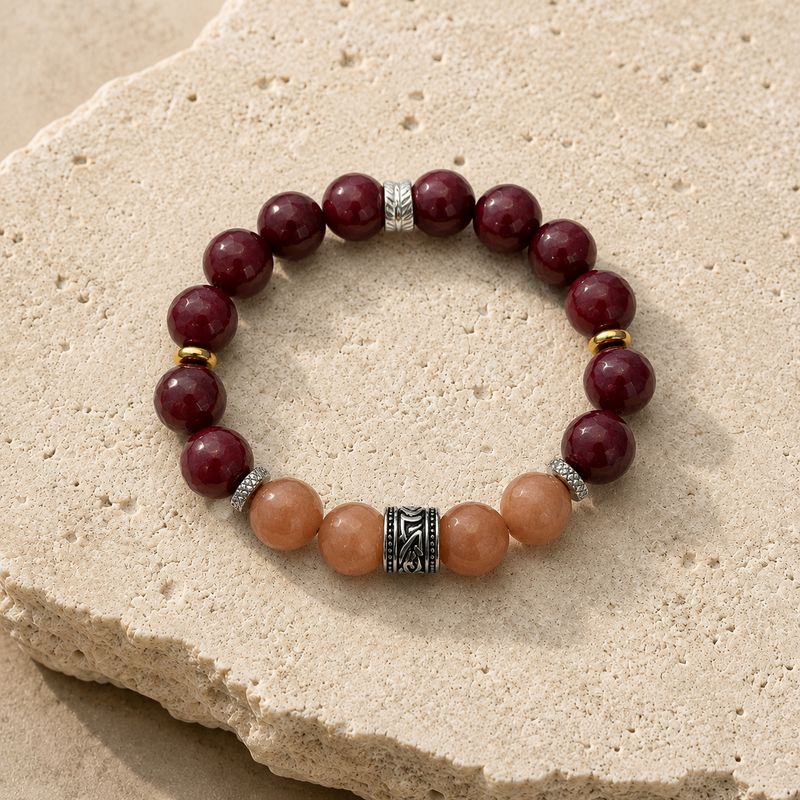 Men’s Bracelet — Burgundy Agate and Peach Aventurine