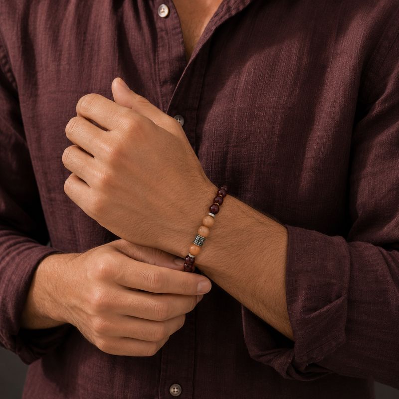 Men’s Bracelet — Burgundy Agate and Peach Aventurine