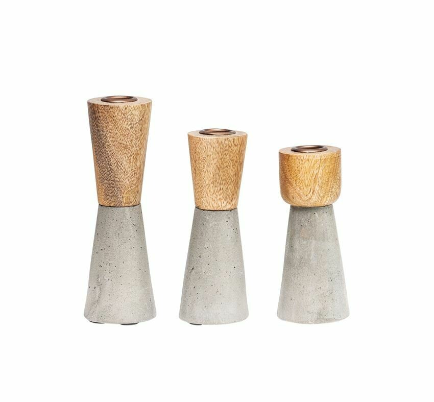 Wood Cement Candle Holder