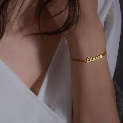 Bracelet avec lettres minuscules et nom pour femme, en acier inoxydable, personnalisé, pour bébé, DIY