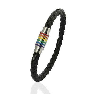 2 Trenzas cuero negro arco iris pulsera cierre magnético LGBT orgullo gay