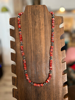 Turquoise Infused Red Spiny Oyster & Navajo Pearls