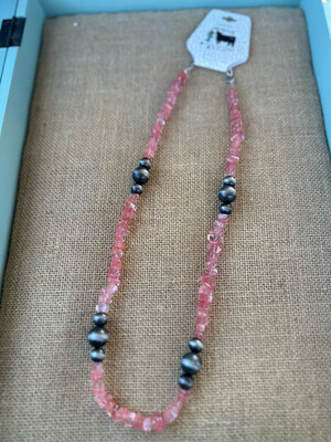 Pink Agate&amp; Faux Navajo Pearls