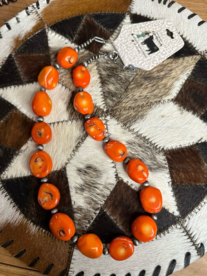 Orange Coral &amp; Faux Navajo Pearls
