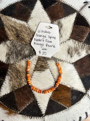 Orange Spiny Oyster & Faux Navajo Pearls Bracelet