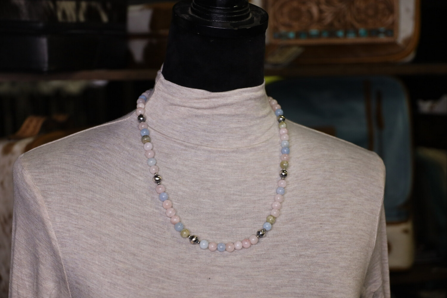 Rose Quartz, Aquamarine &amp; Navajo Pearls