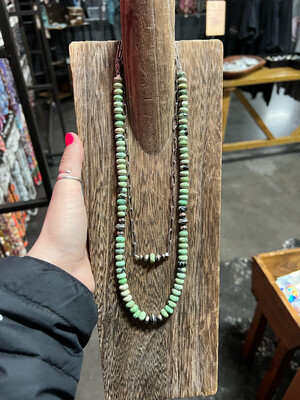 Green Beryl & Navajo Pearls + Stacker