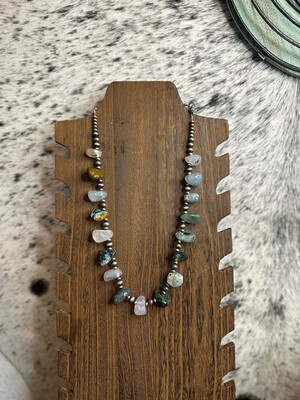 Faux Navajo Pearls &amp; Green Moss Agate
