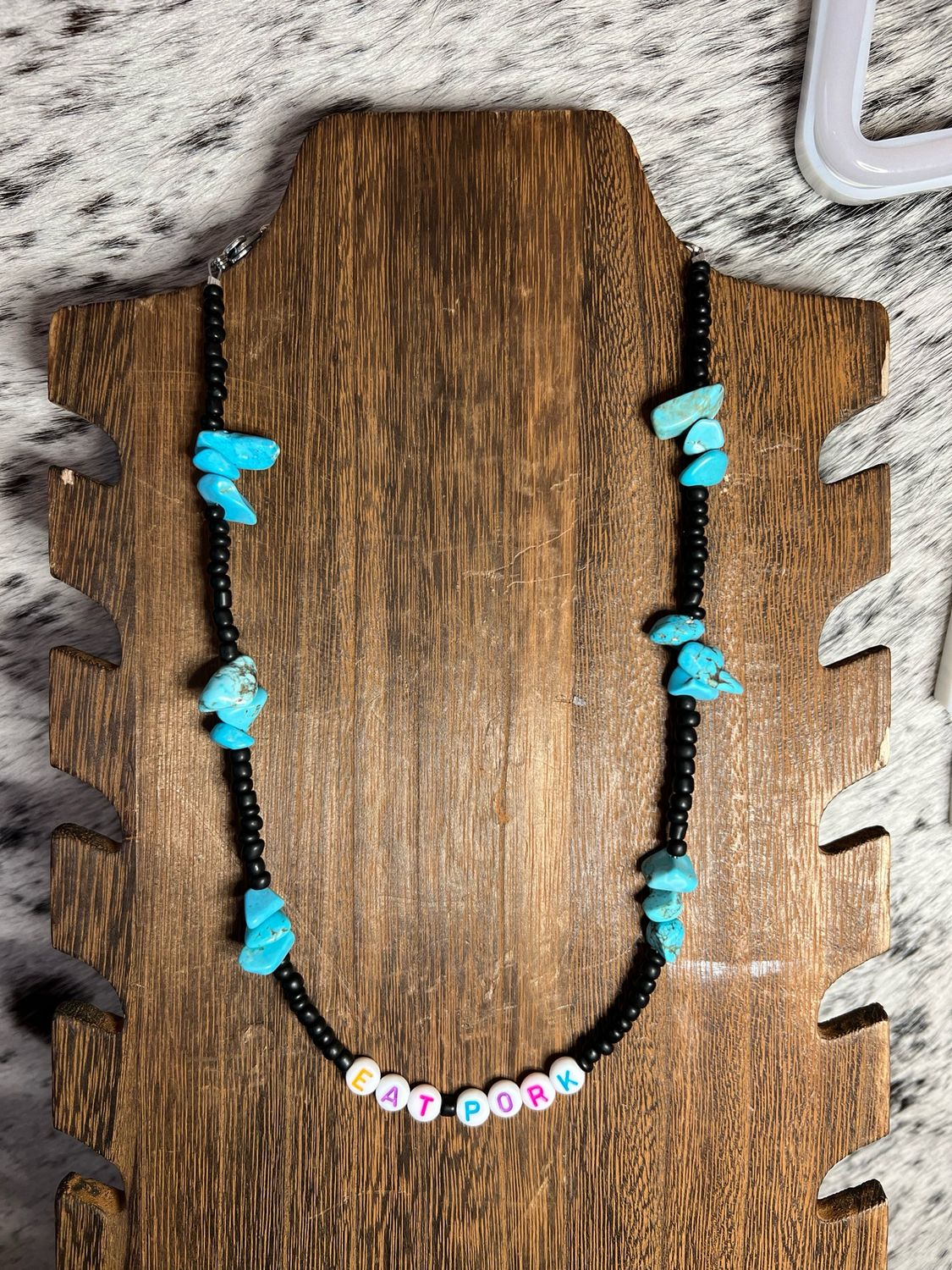 EAT PORK Seed Beads &amp; Faux Turquoise