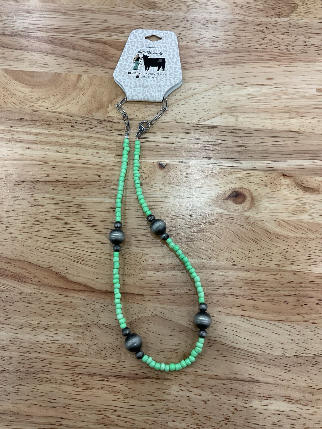 Neon Green Seed Beads &amp; Faux Navajo Pearls