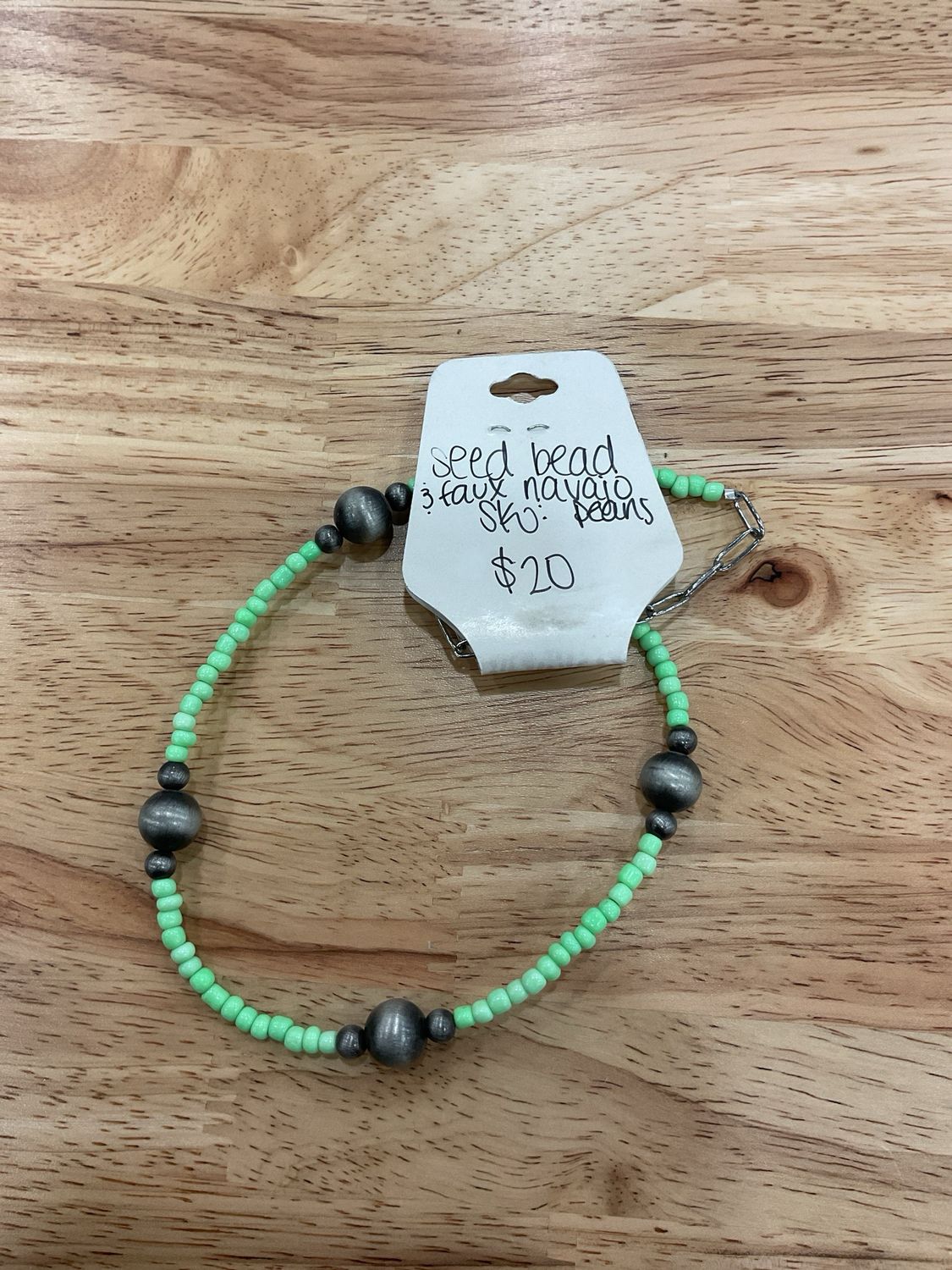 Neon Green Seed Beads &amp; Faux Navajo Pearls