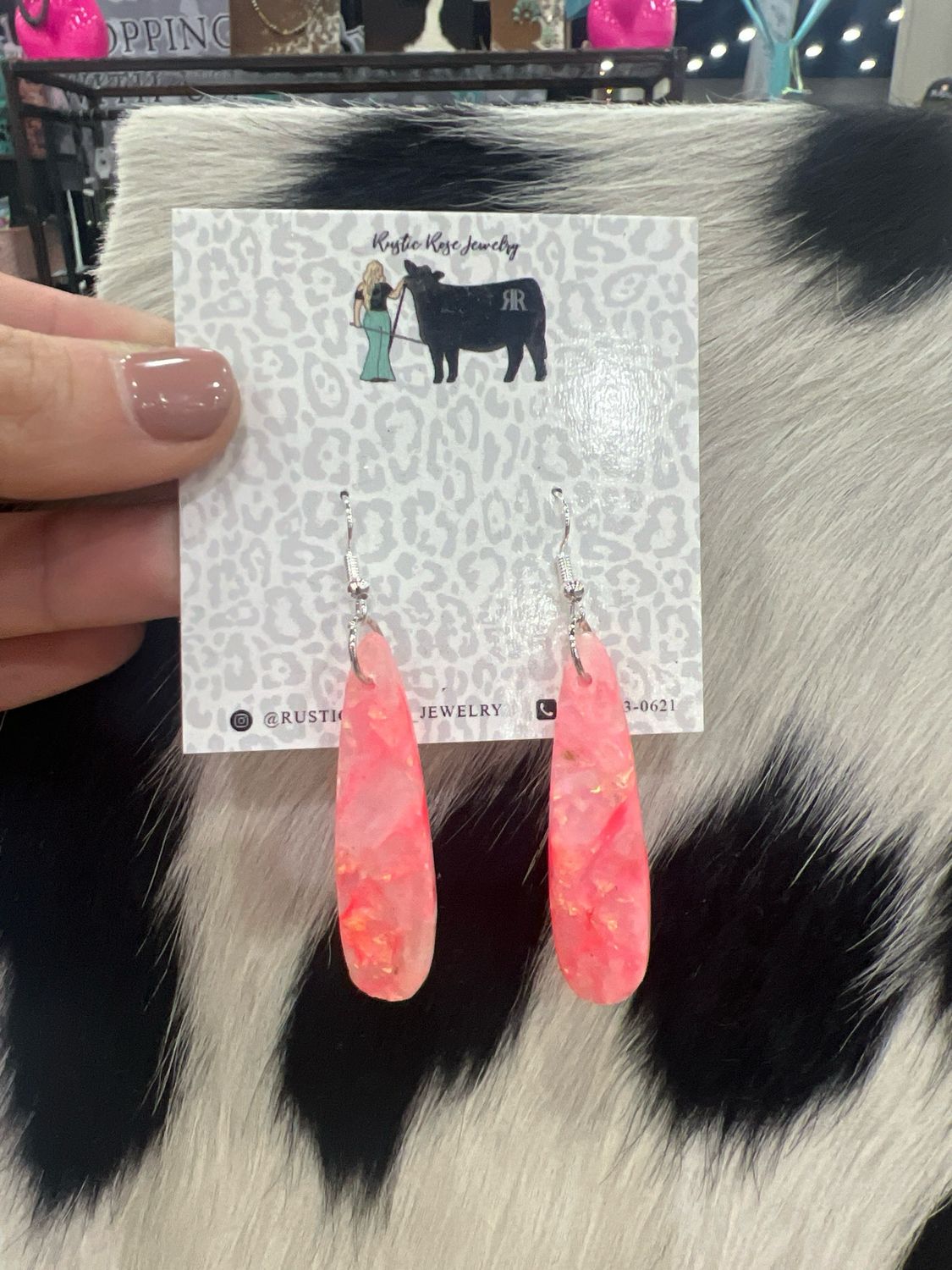 Neon Pink Stone Earrings