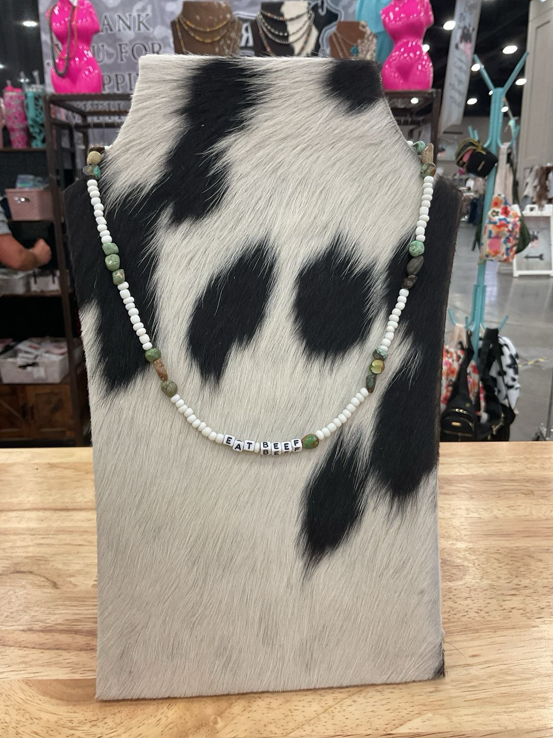 Seed Bead &amp; Turquoise &quot;Eat Beef&quot;