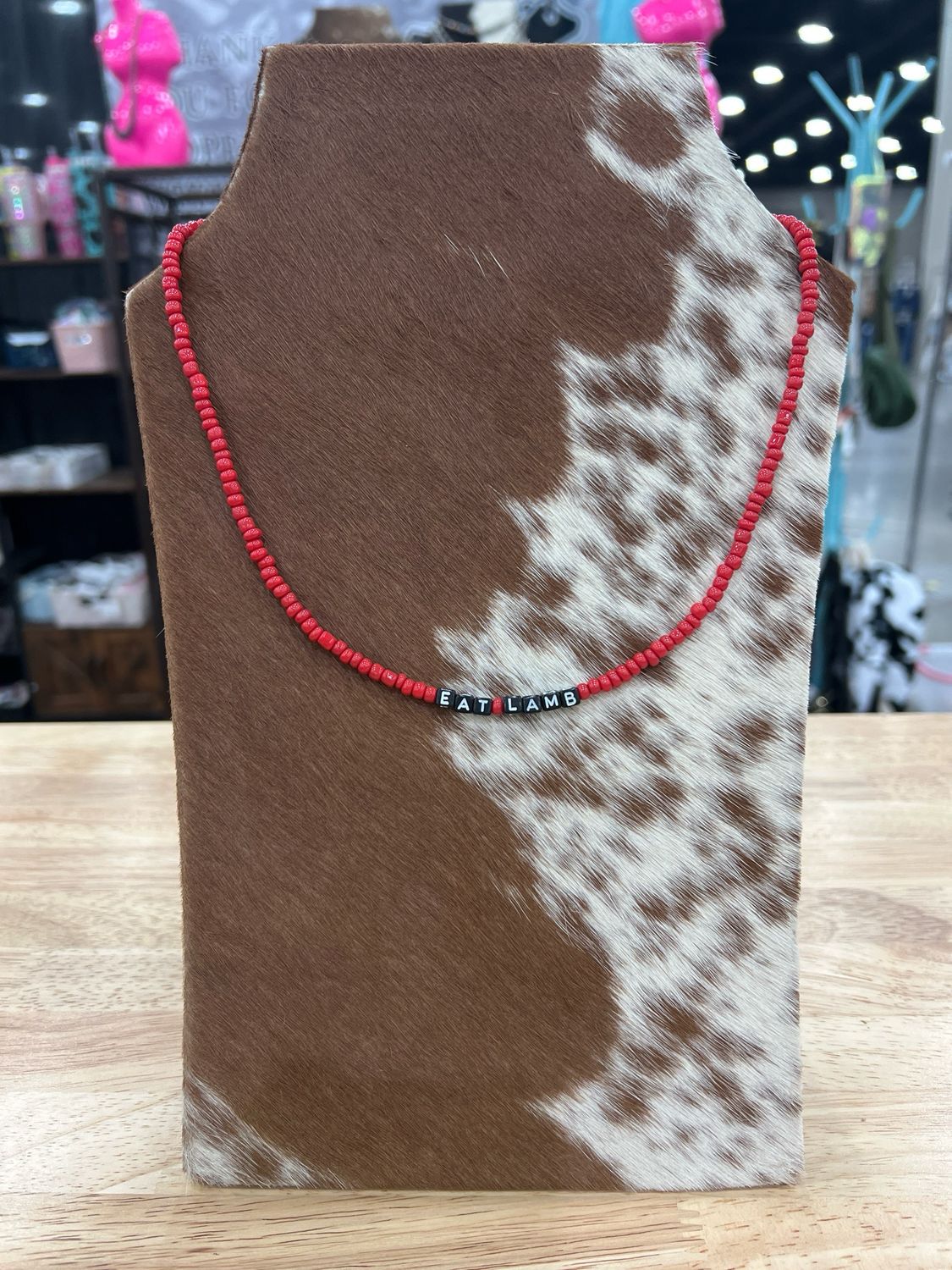Red Seed Bead “Eat Lamb”
