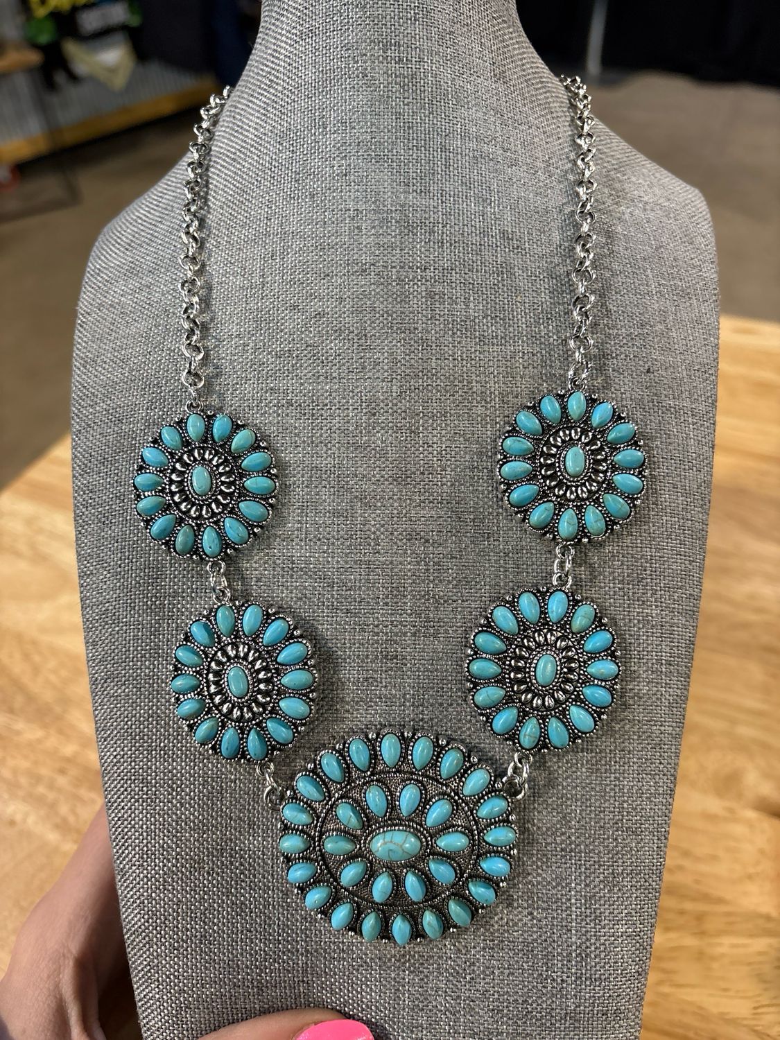 Faux Turquoise Concho Necklace