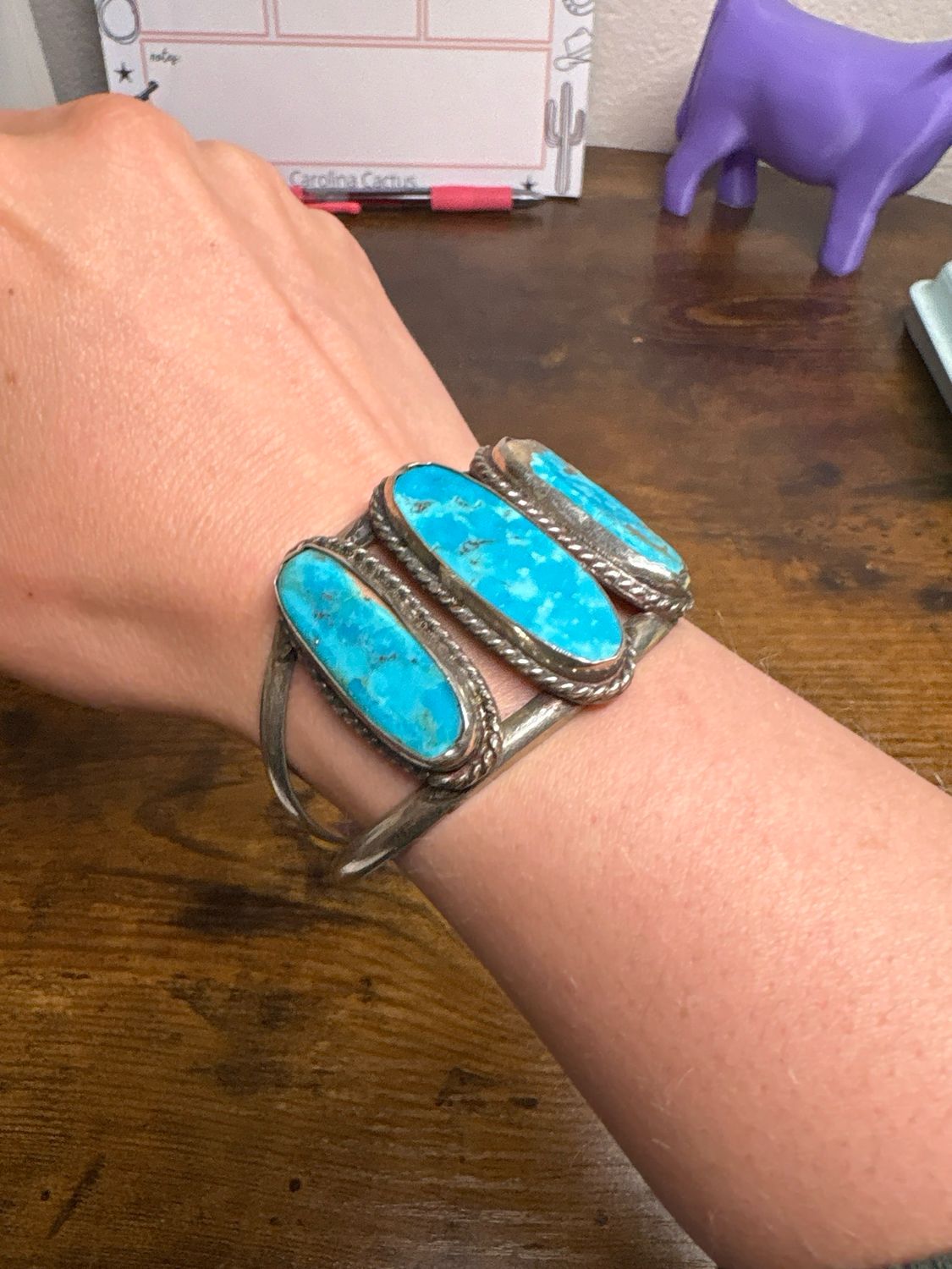 3 Stone Large Turquoise Cuff