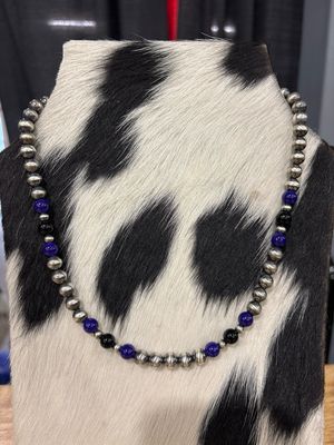 Purple &amp; Black Glass Beads With Navajo Pearls