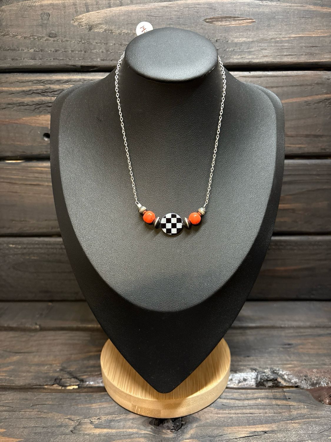 Orange Glass Beads &amp; Checkered Stacker