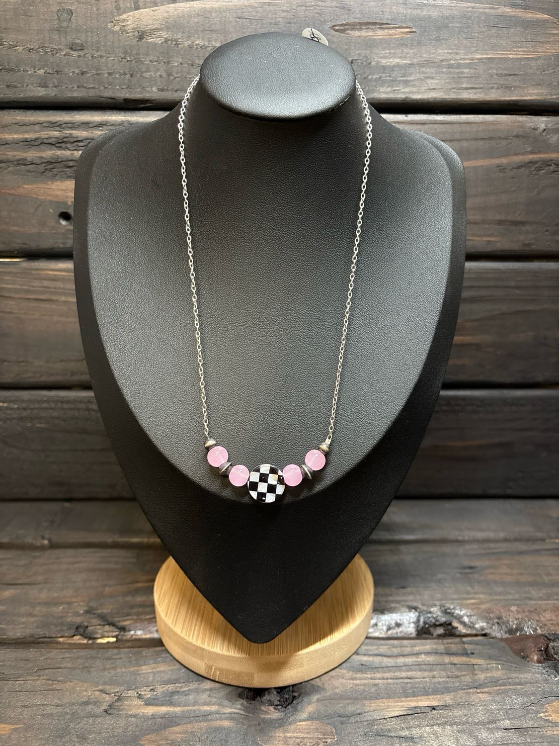 Light Pink Glass &amp; Checkered Bead Stacker