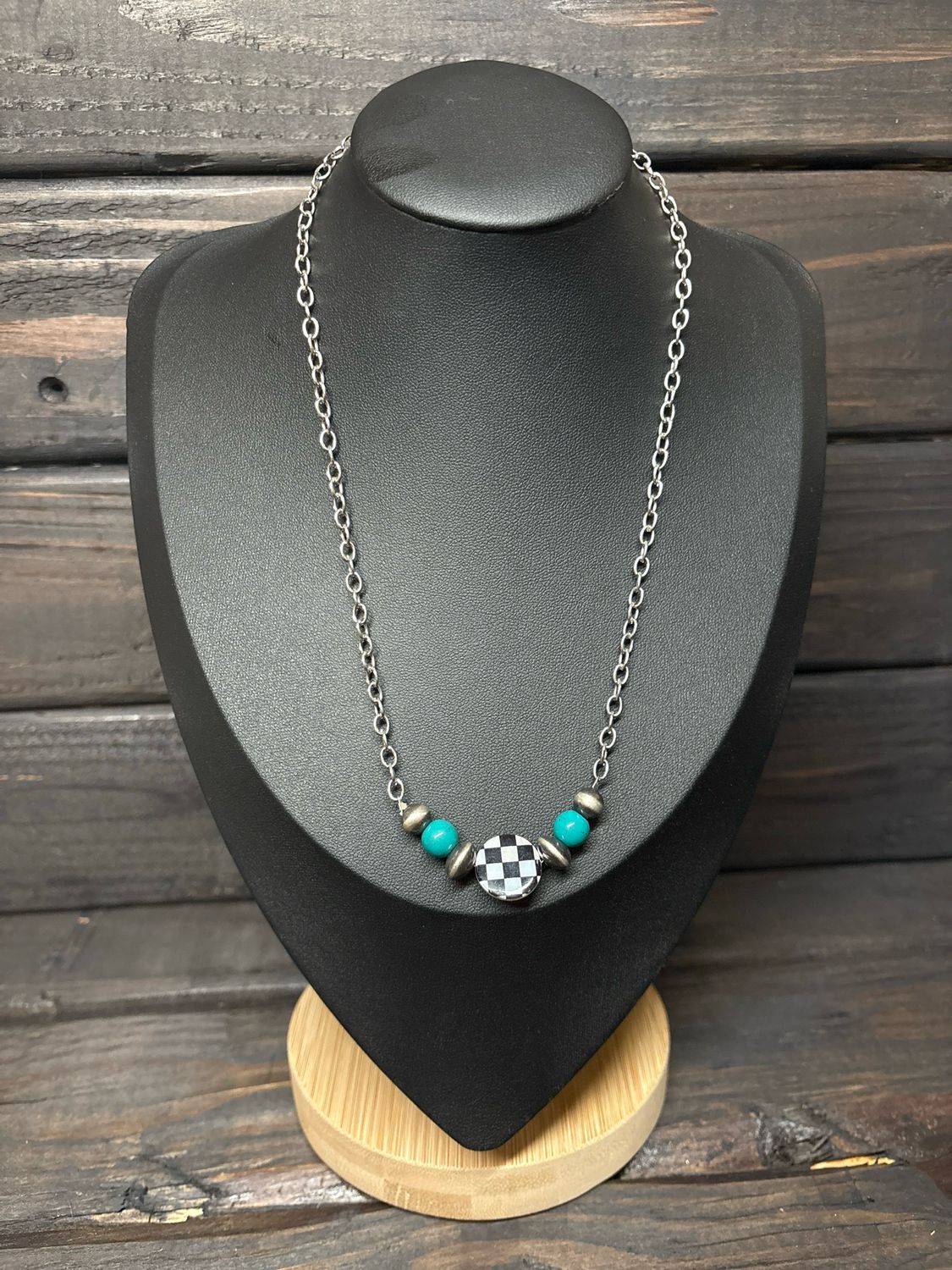Checkered &amp; Blue Glass Bead Stacker