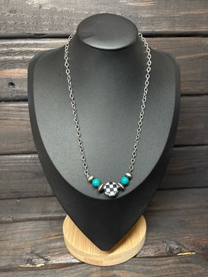 Checkered &amp; Blue Glass Bead Stacker