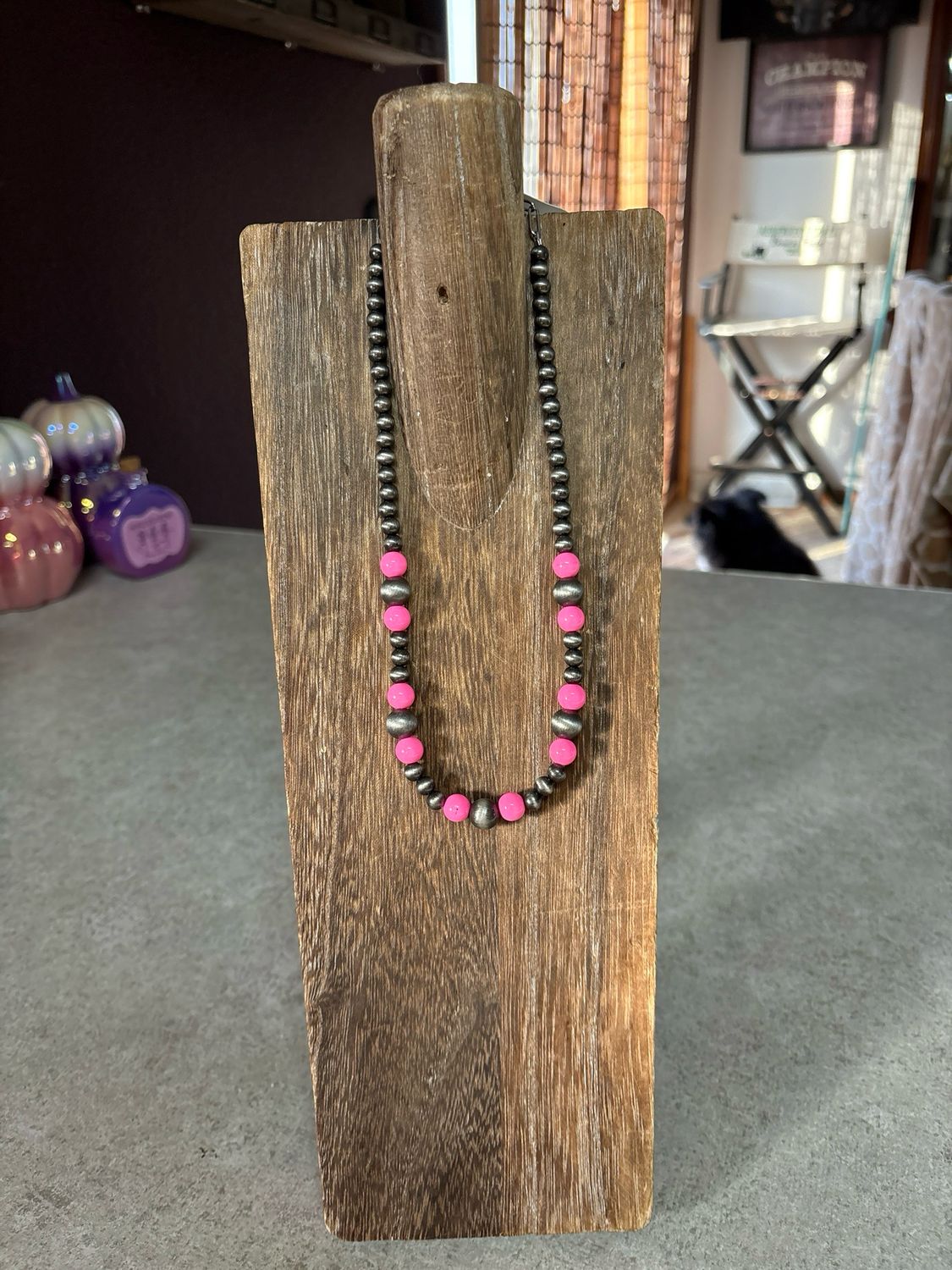 Hot Pink Glass &amp; Faux Navajo Pearls