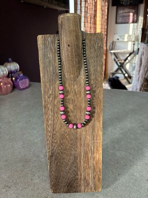 Hot Pink Glass &amp; Faux Navajo Pearls