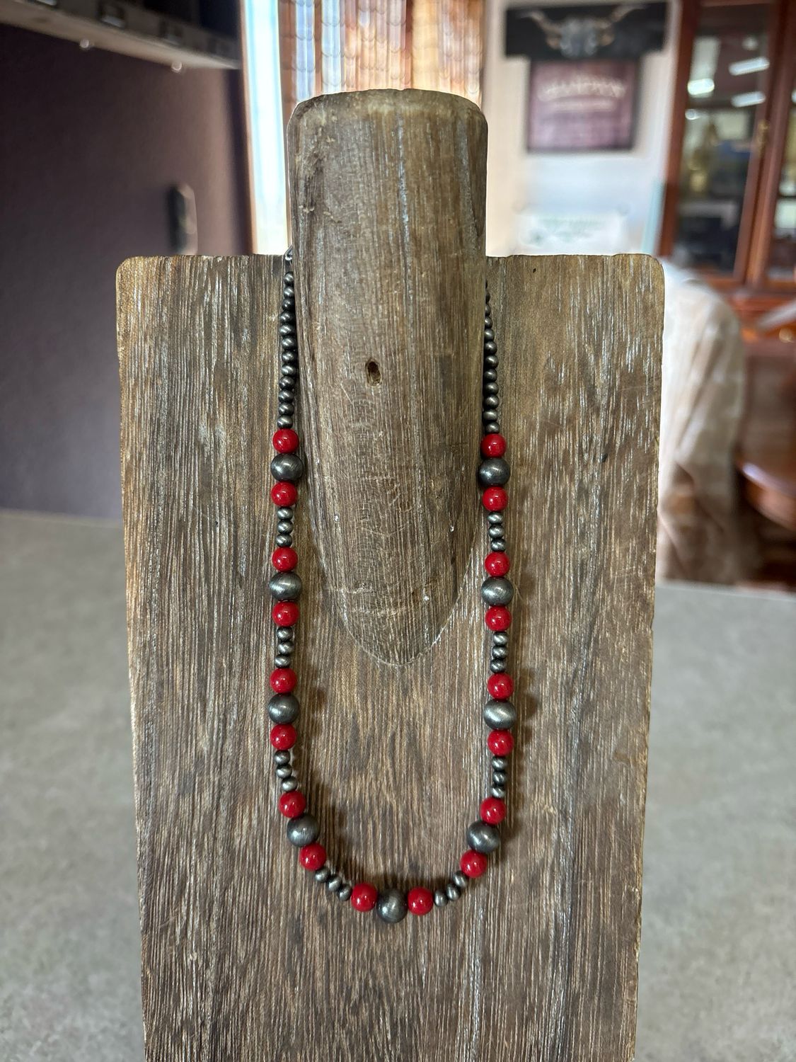 Faux Navajo Pearls &amp; Red Glass Beads