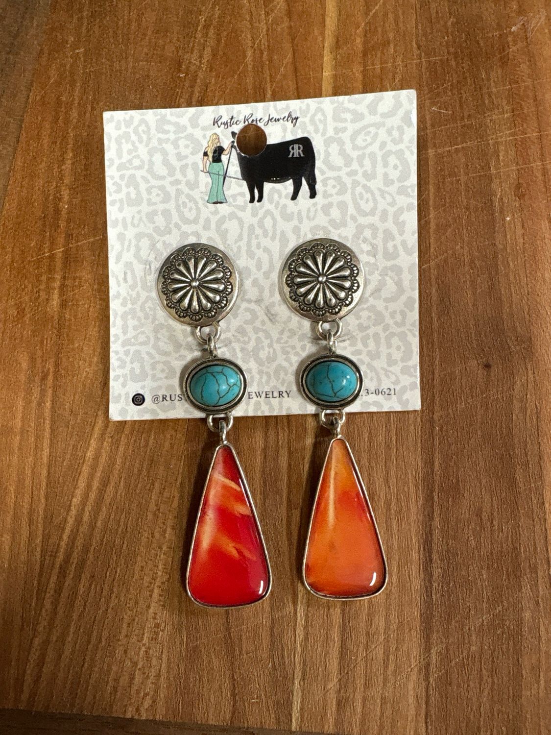 Faux Turquoise &amp; Spiny Oyster Earrings