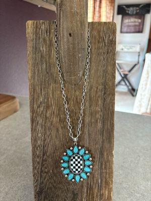 Faux Turquoise &amp; Checkered Necklace