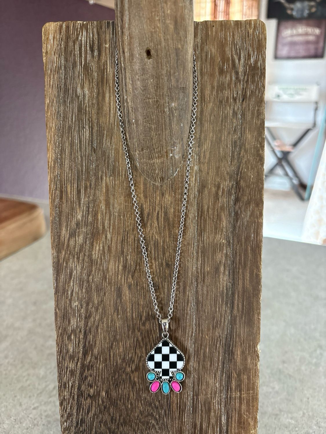 Checkered Spade Necklace