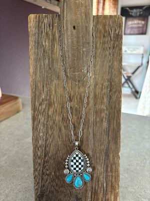 Faux Turquoise &amp; Checkered Necklace